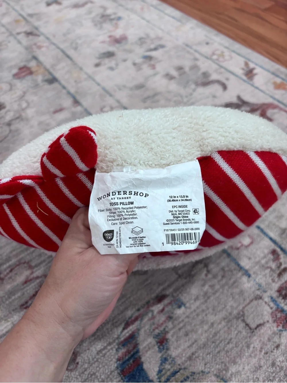 Wondershop Cream Plush Bear Pillow with Red Striped Base